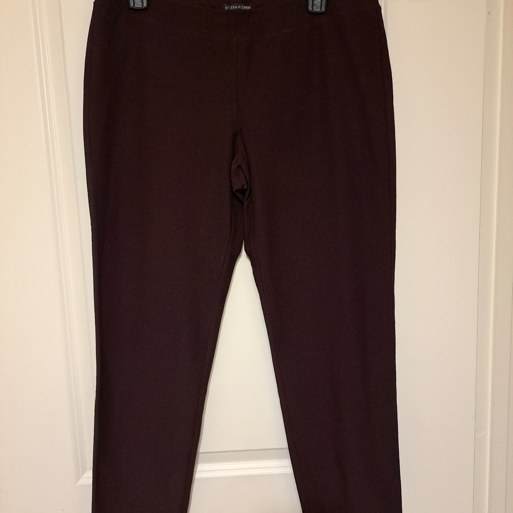 Eileen Fisher Viscose Pull On Pant Slim Ankle Pants Size M Burgandy EUC